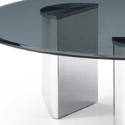 49" Black and Silver Glass and Stainless Steel Round Coffee Table - Fluent Trends Coffee Tables