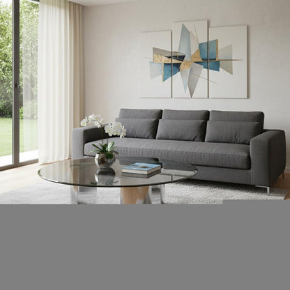 Round Glass Coffee Table - 49 Inch Black & Silver Stainless Steel
