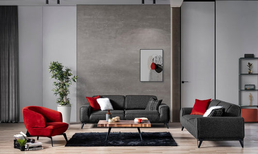 Red Velvet Black Metal Lounge Chair 28"