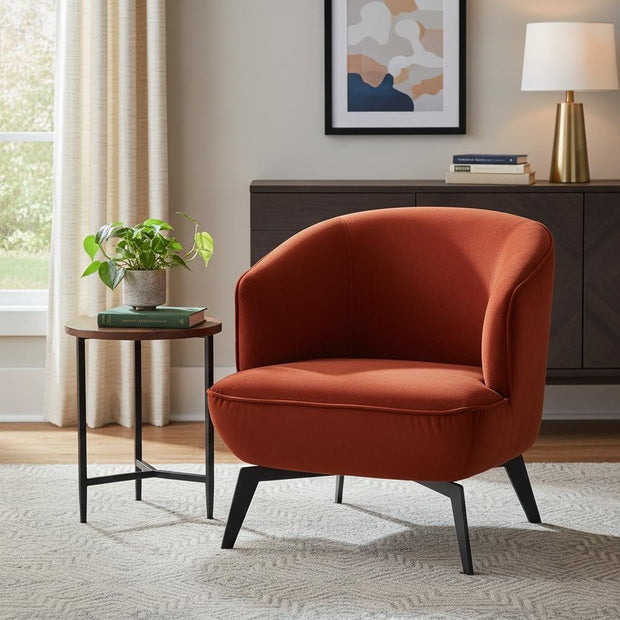 Red Velvet Black Metal Lounge Chair 28" - Fluent Trends Accent Chairs