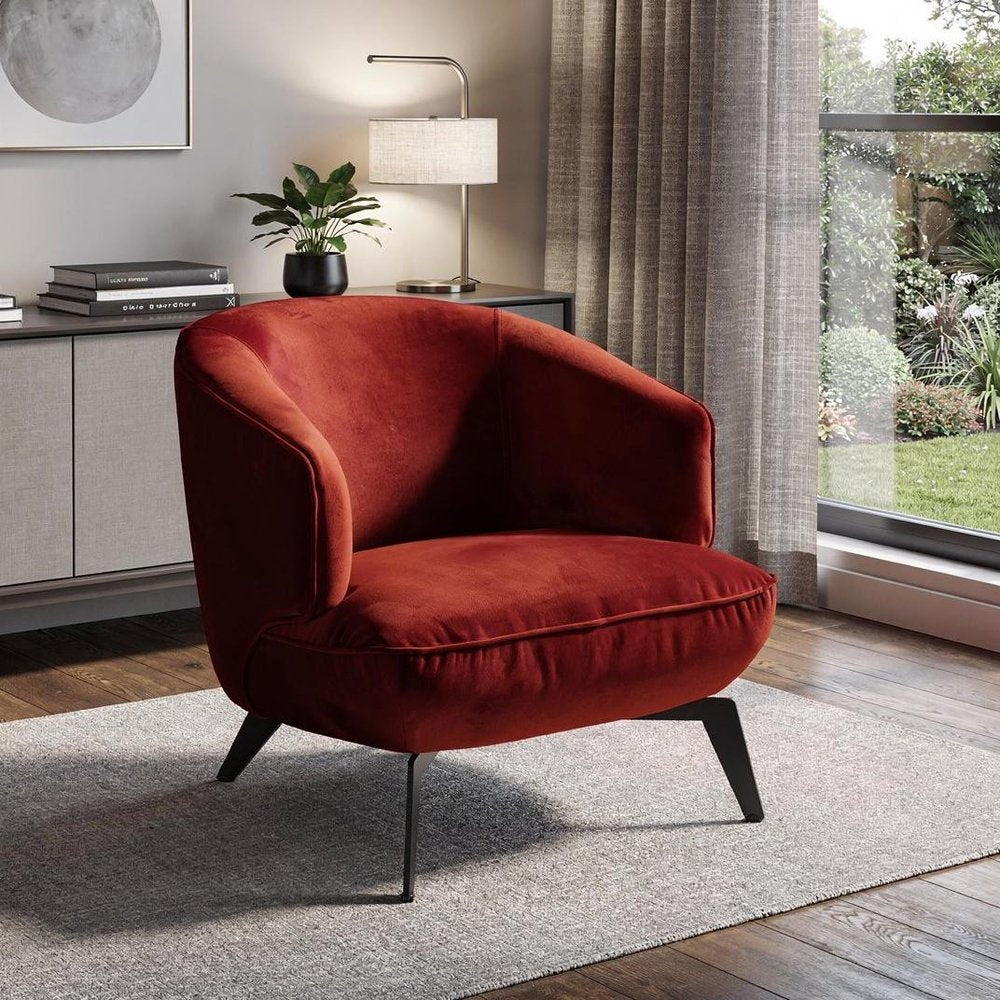 Red Velvet Black Metal Lounge Chair 28"