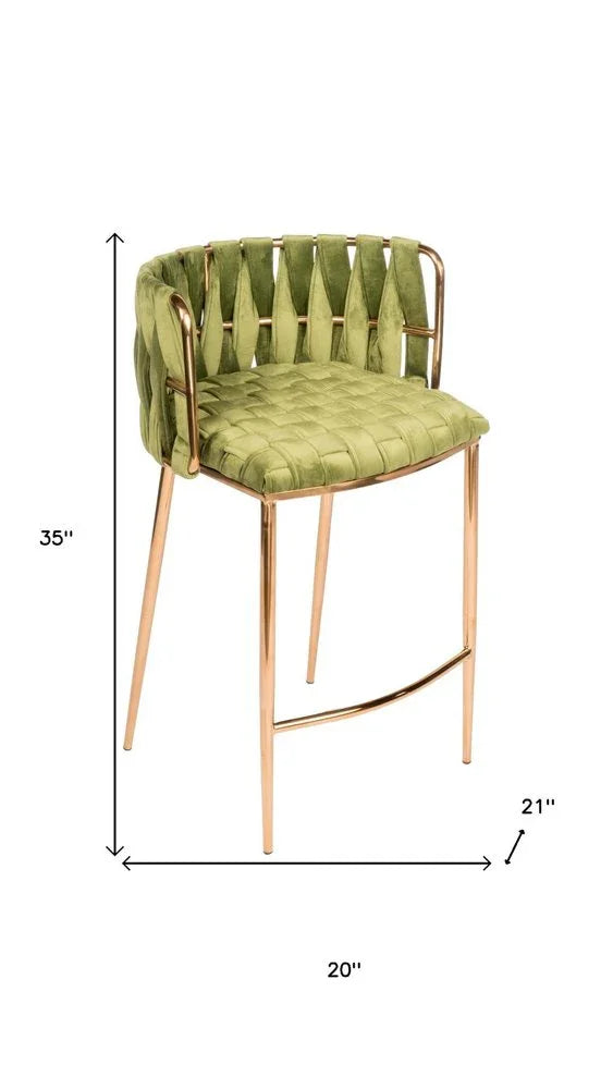27 inch Counter Bar Chair Dimensions 35H x 20W x 21D Green and Gold