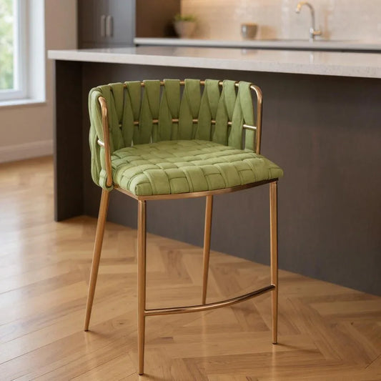 Weaver 27 inch Green Woven Velvet and Gold Steel Counter Bar Chair