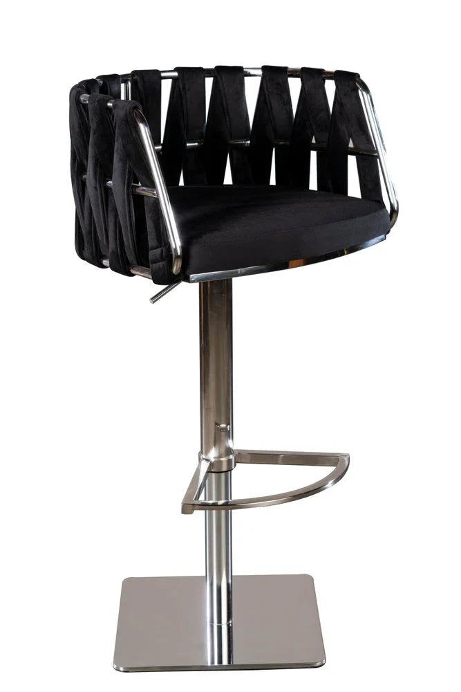 Modern Black Counter Seating Woven Velvet Detail Front View