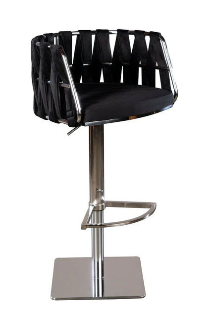 Modern Black Counter Seating Woven Velvet Detail Front View
