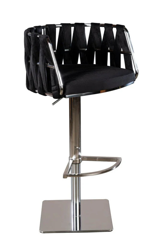 Modern Black Counter Seating Woven Velvet Detail Front View