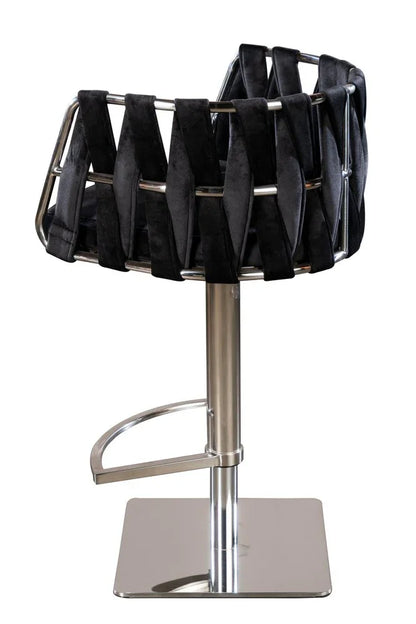 Luxury Black Woven Velvet Stool with Polished Silver Pedestal Base