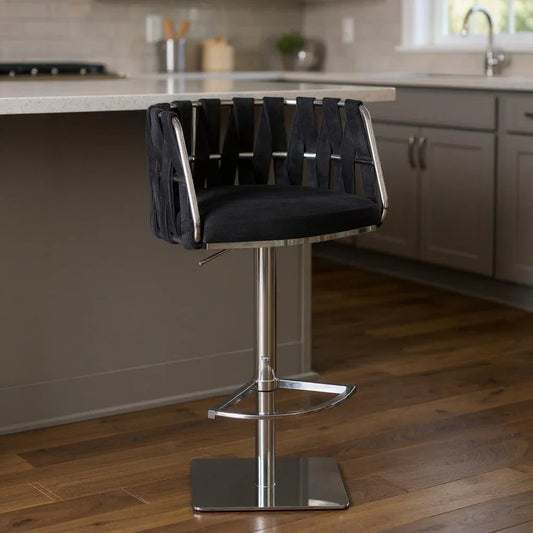 Weaver 27 inch Black Velvet Counter Bar Chair with Silver Swivel Base
