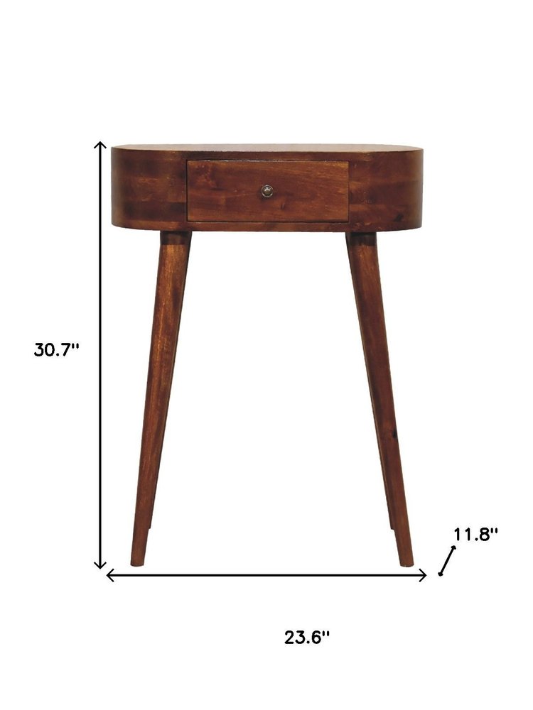 Chestnut Oval Solid Wood Console Table with Drawer