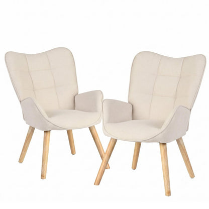 Beige Tufted Chenille Wingback Chair 23"