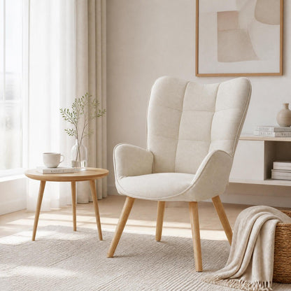 Beige Tufted Chenille Wingback Chair 23"