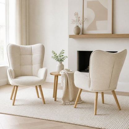 Beige Tufted Chenille Wingback Chair 23"