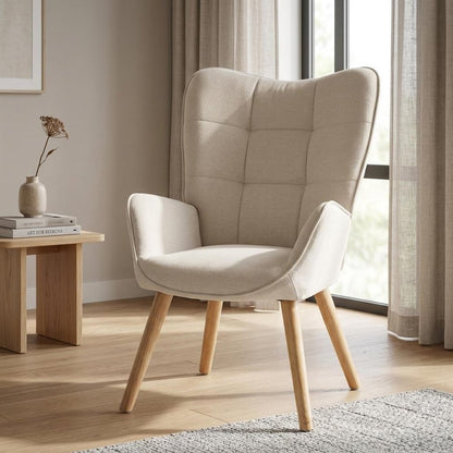 Beige Tufted Chenille Wingback Chair 23"