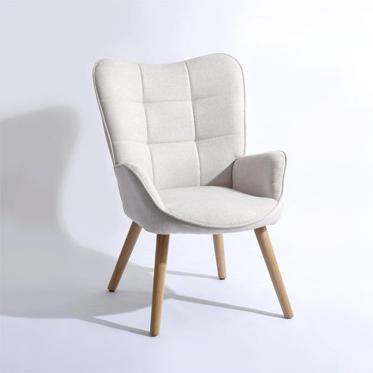 Beige Tufted Chenille Wingback Chair 23"