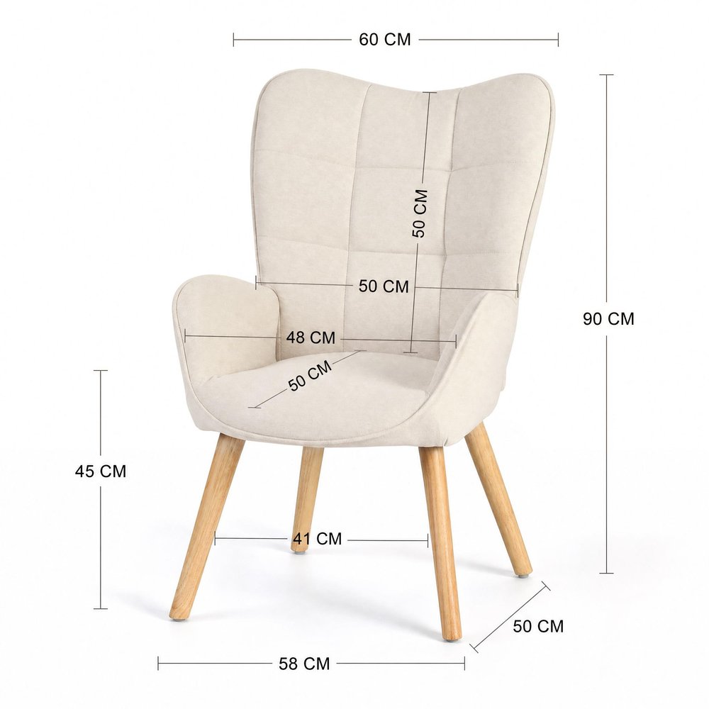 Beige Tufted Chenille Wingback Chair 23"