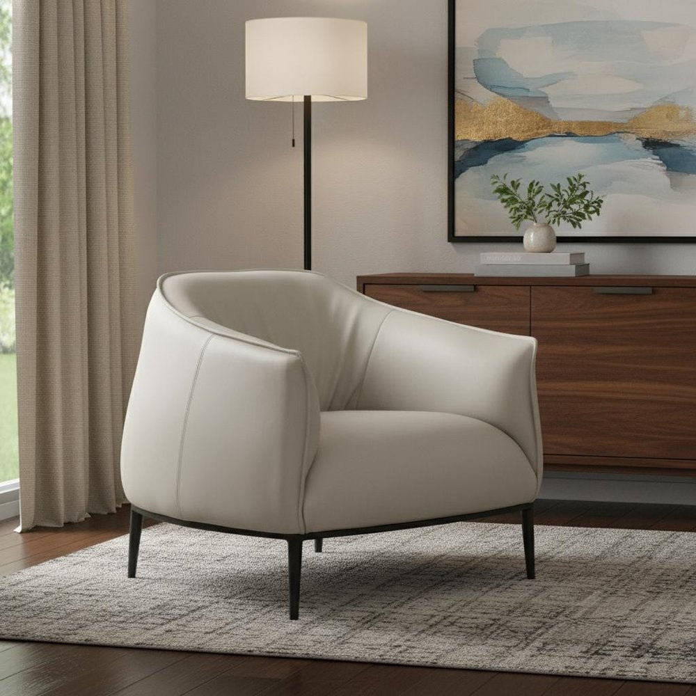 Modern Light Gray Faux Leather Steel Arm Chair - Black Legs