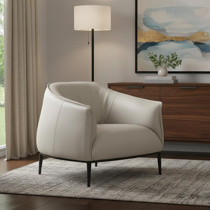 Modern Light Gray Faux Leather Steel Arm Chair - Black Legs