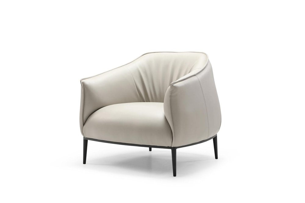 Modern Light Gray Faux Leather Steel Arm Chair - Black Legs