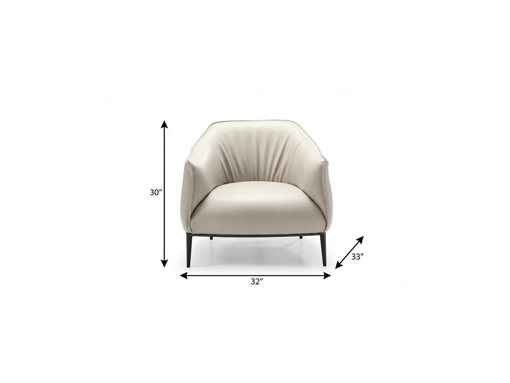 Modern Light Gray Faux Leather Steel Arm Chair - Black Legs