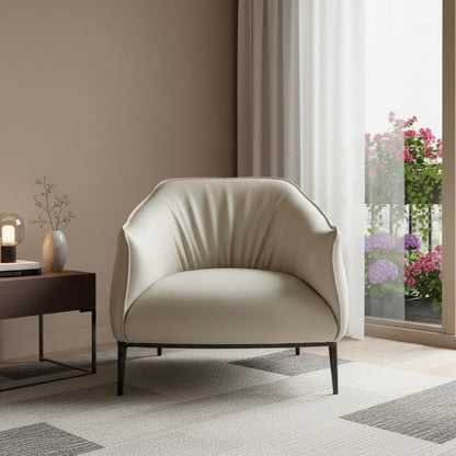Modern Light Gray Faux Leather Steel Arm Chair - Black Legs