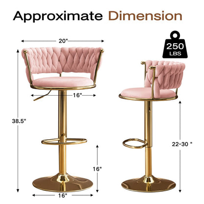 Lila Pink Velvet Adjustable Swivel Bar Stools - Set of 2
