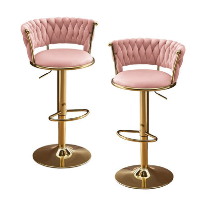 Lila Pink Velvet Adjustable Swivel Bar Stools - Set of 2