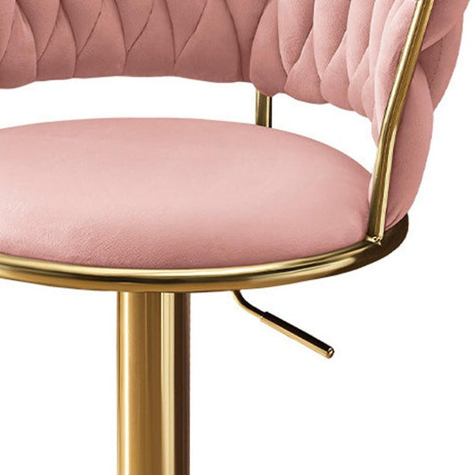Lila Pink Velvet Adjustable Swivel Bar Stools - Set of 2