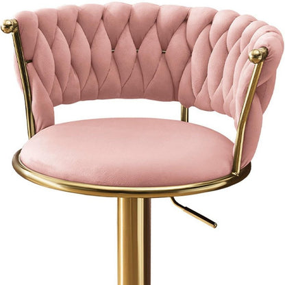 Lila Pink Velvet Adjustable Swivel Bar Stools - Set of 2