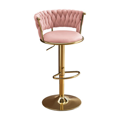 Lila Pink Velvet Adjustable Swivel Bar Stools - Set of 2