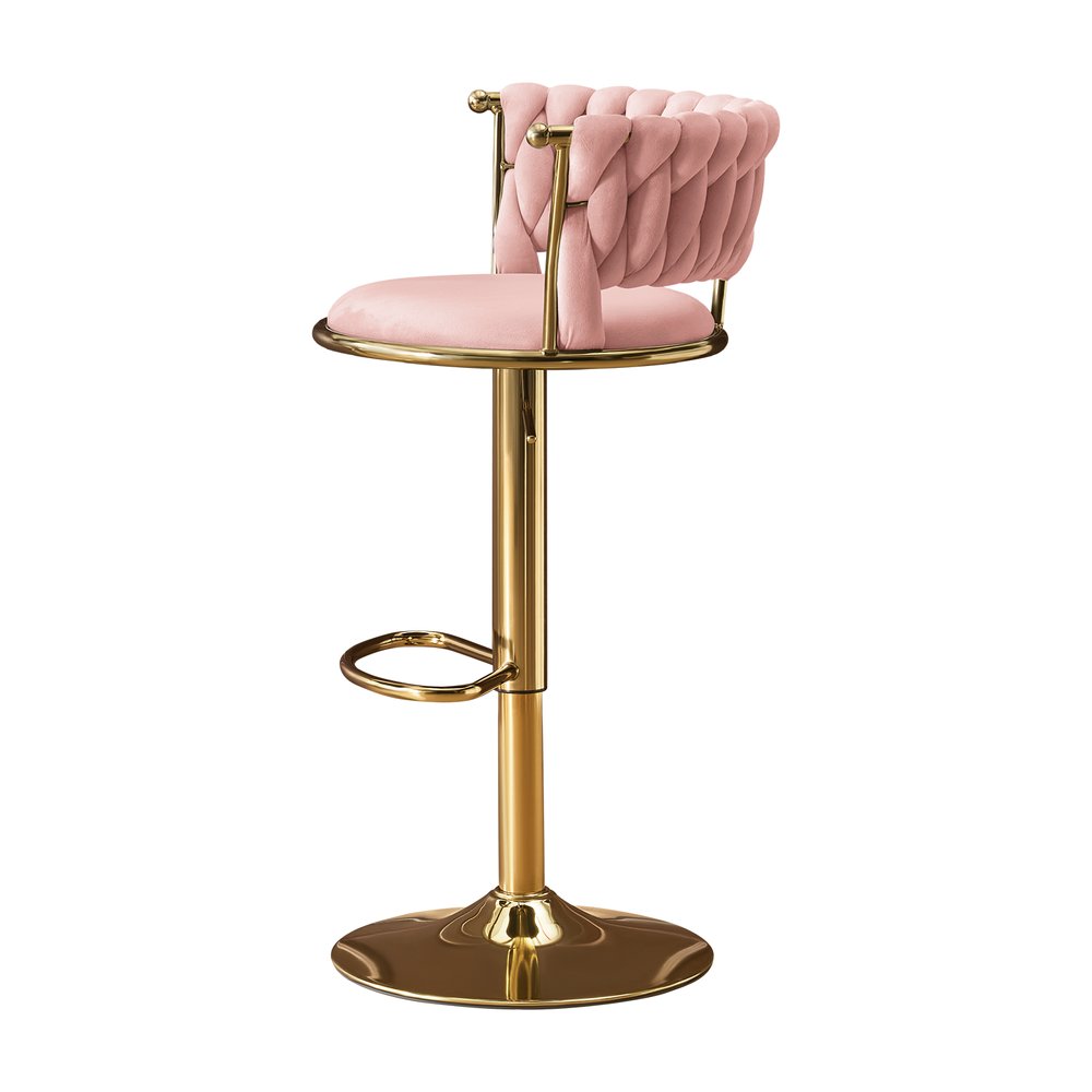 Lila Pink Velvet Adjustable Swivel Bar Stools - Set of 2