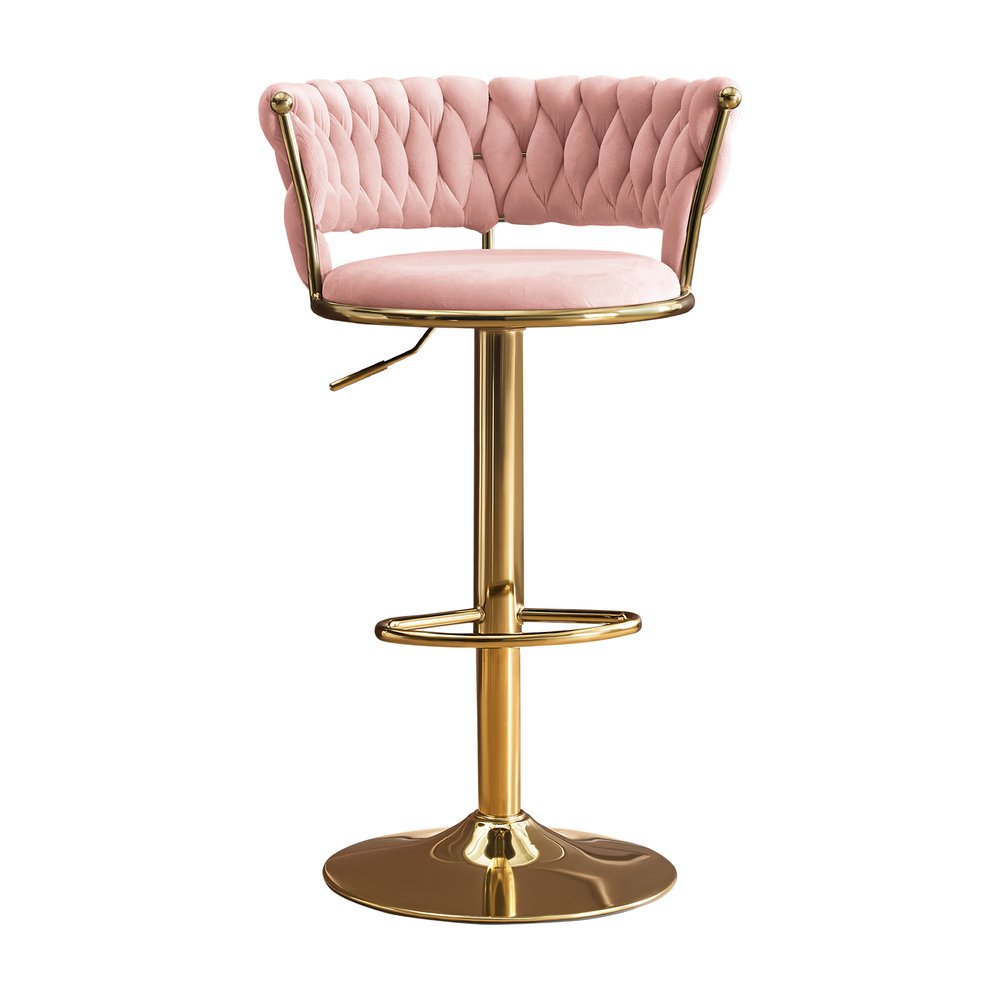Lila Pink Velvet Adjustable Swivel Bar Stools - Set of 2