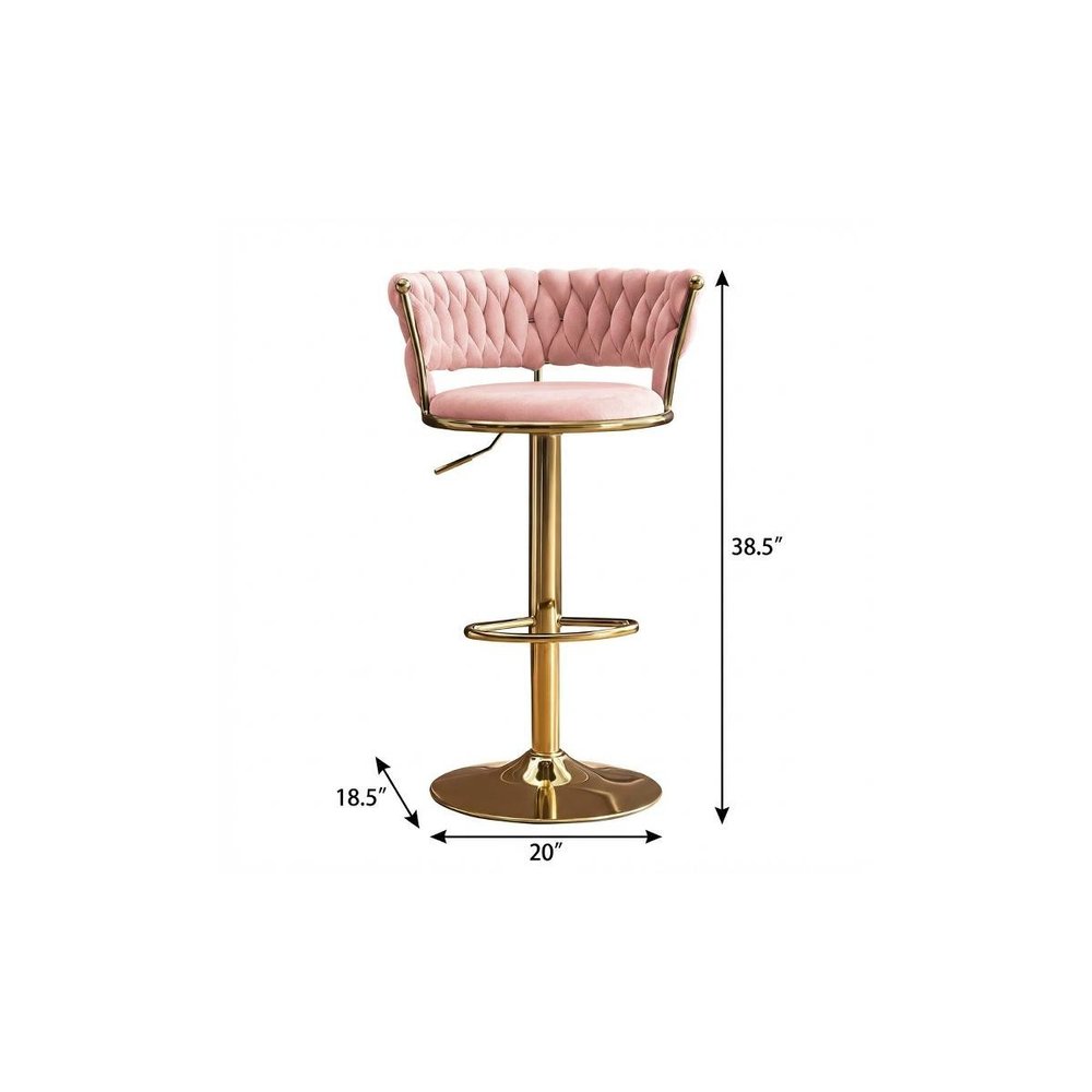 Lila Pink Velvet Adjustable Swivel Bar Stools - Set of 2