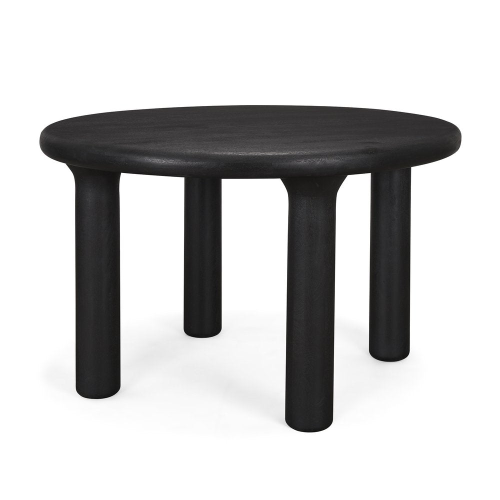 Black round table with four legs on a white background