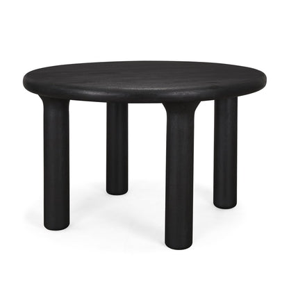 Black round table with four legs on a white background