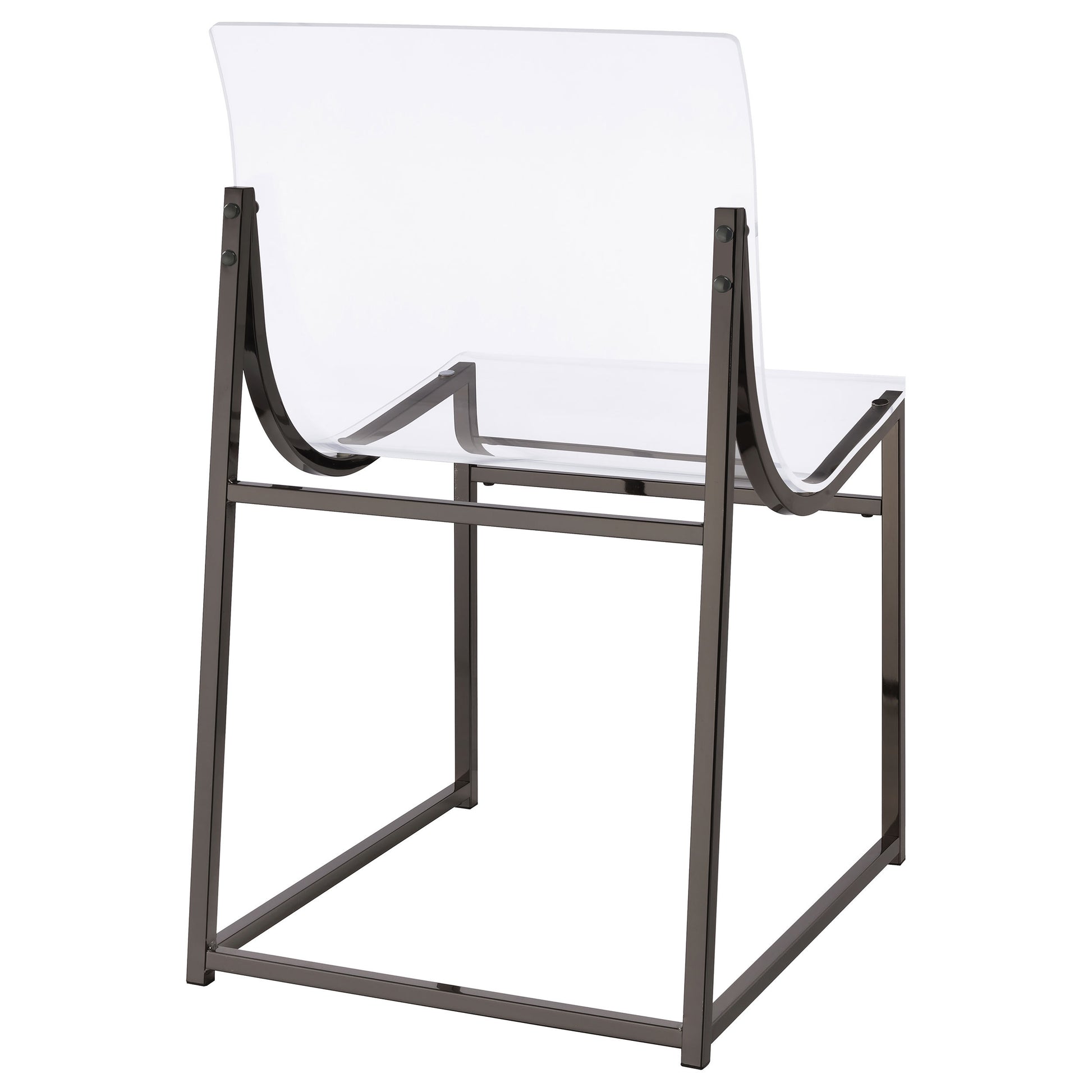 Modern transparent acrylic chair with black metal frame and minimalist design