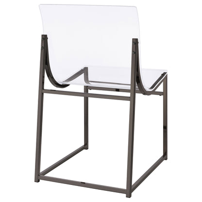 Modern transparent acrylic chair with black metal frame and minimalist design