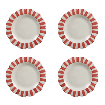 Ceramic Stripe Dinner Plate,  Red- 10 x 10 x 1.25 Inches ( Set of 4 )