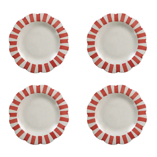 Ceramic Stripe Dinner Plate,  Red- 10 x 10 x 1.25 Inches ( Set of 4 )