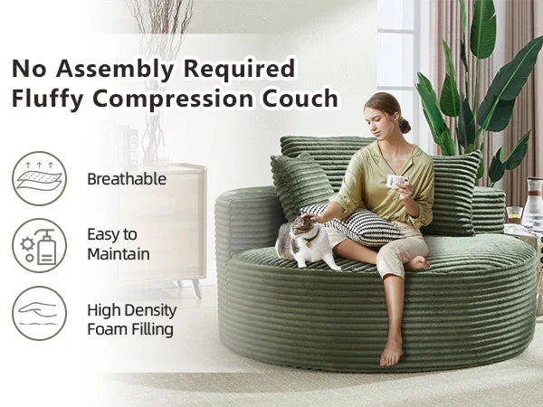 Round Sofa | Couch Bed with Memory Foam and Three Pillows | Green - Fluent Trends