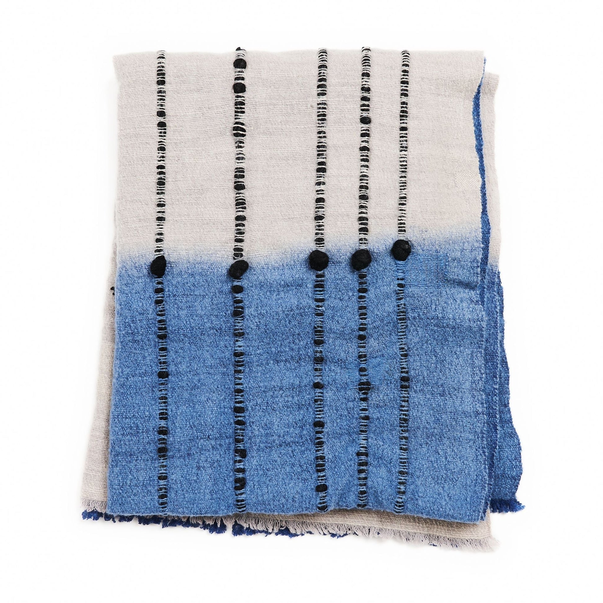 Mari Serene Blue Gray Calming Hues Hand Woven Hand Knotted Textured Merino Throw - Fluent Trends Throw Blankets