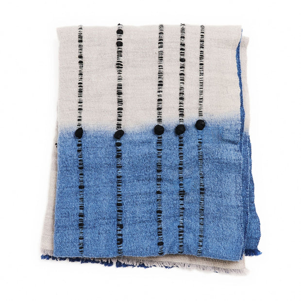 Mari Serene Blue Gray Calming Hues Hand Woven Hand Knotted Textured Merino Throw - Fluent Trends Throw Blankets