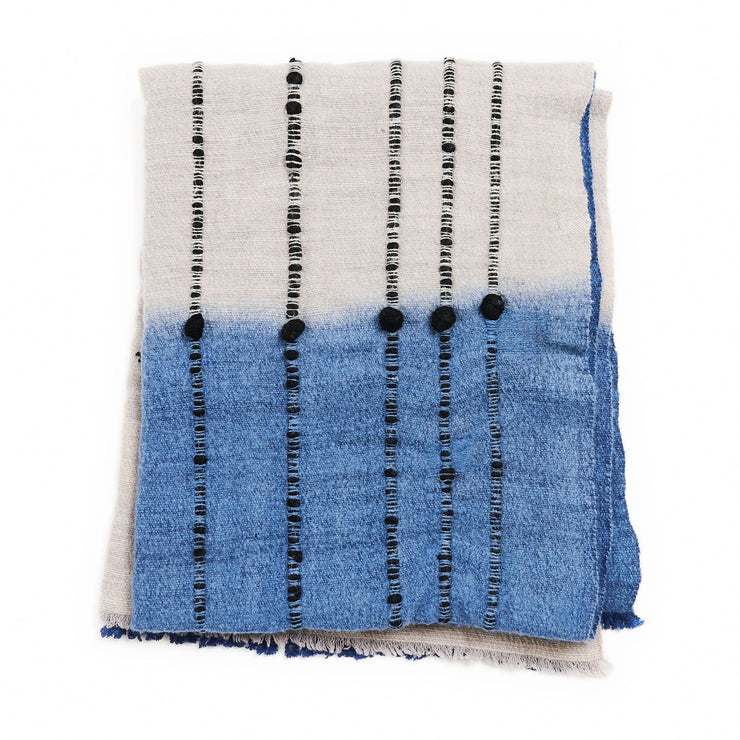 Mari Serene Blue Gray Calming Hues Hand Woven Hand Knotted Textured Merino Throw - Fluent Trends Throw Blankets
