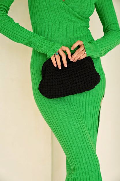 Cali Top Handle Knit Clutch in Black Powered by People