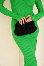 Cali Top Handle Knit Clutch in Black - Fluent Trends