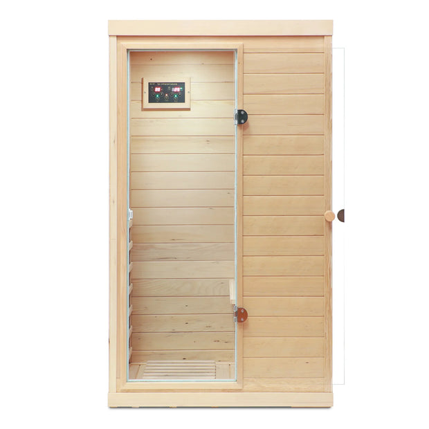 Natural Hemlock Wood | Mini One Person | Left Door Far Infrared Sauna - Fluent Trends