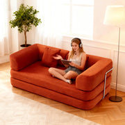 Red Corduroy 5-in-1 Modular Floor Sofa Sleeper Bed, No Assembly - Fluent Trends