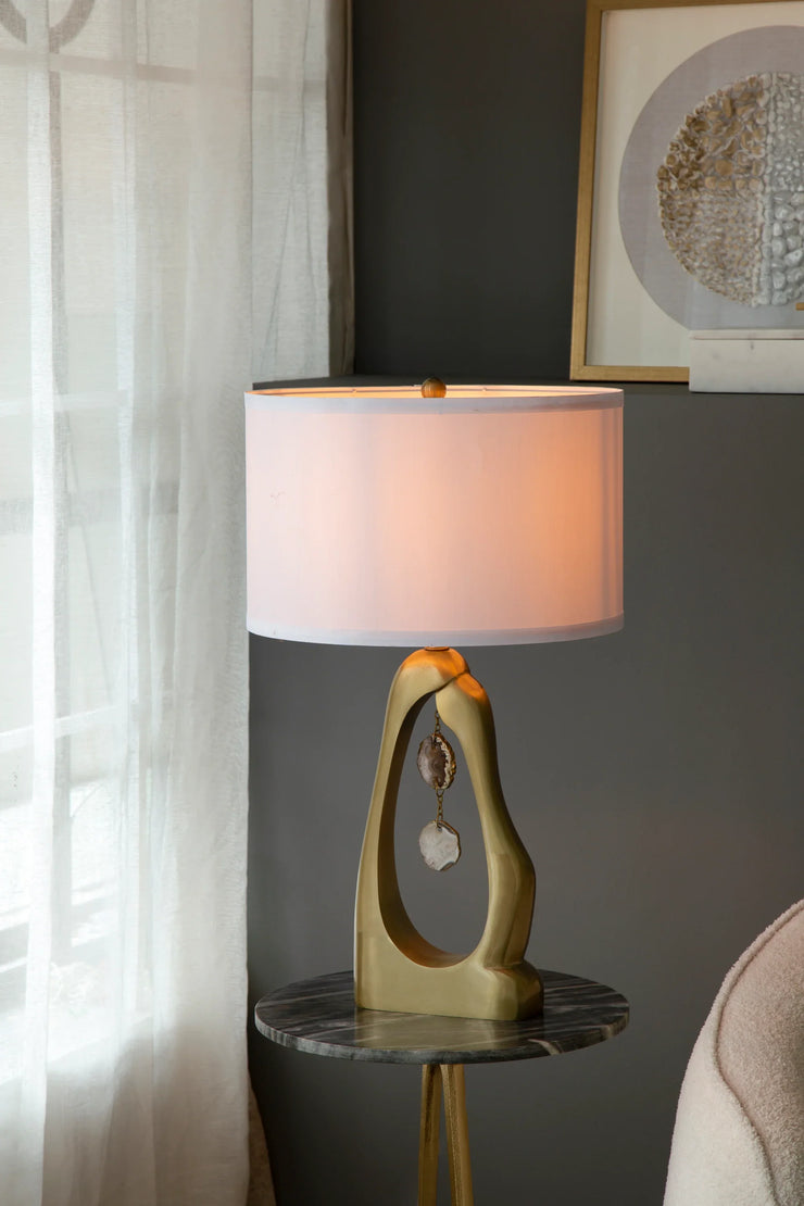 Modern Gold Geode Table Lamp with White Drum Shade & Agate Accents, 27.5" H - Fluent Trends - Fluent Trends