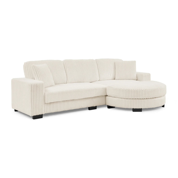 Modern Corduroy Tufted Sleeper Sectional Sofa - Modular L-Shape, Beige - Fluent Trends
