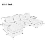 Fluent Trends U-Shaped Chenille Sectional Sofa - Beige 6-Seater with Adjustable Armrests - Fluent Trends