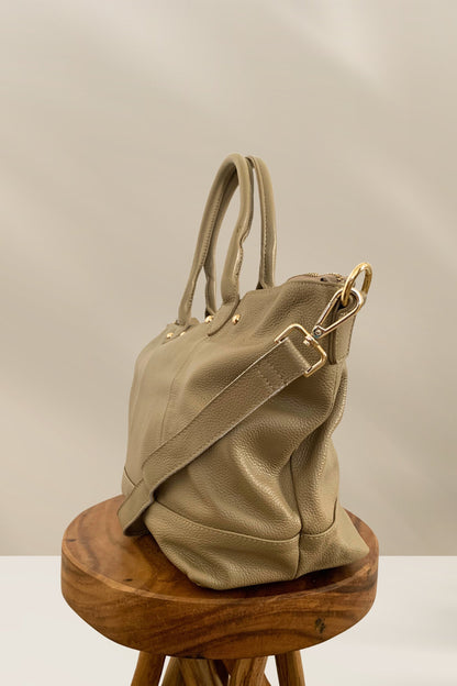 Leather Tote Bag – Handmade Slouchy Shoulder Bag in Sand
